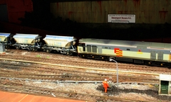 50149 "Defiance" departs Devonport Road with a china clay train.